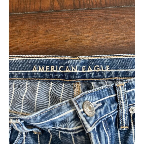 American Eagle Outfitters Blue and White Striped High Rise Jeans - Picture 3 of 9
